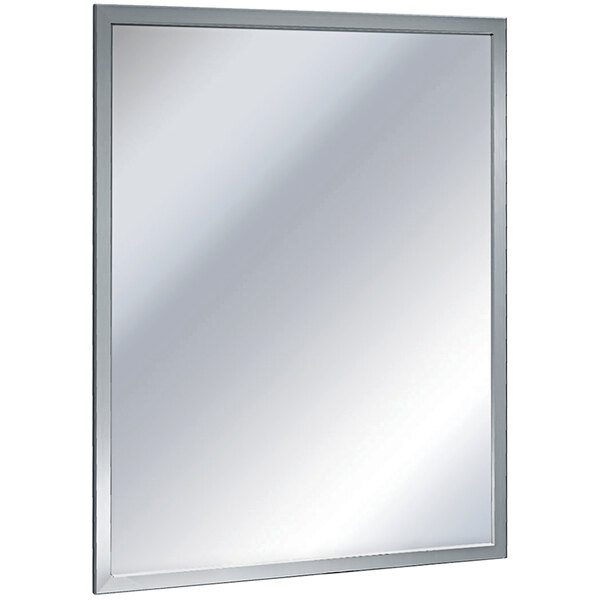 An American Specialties, Inc. rectangular mirror with a stainless steel frame.