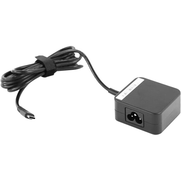 A black Zebra power supply cord with a black plug.