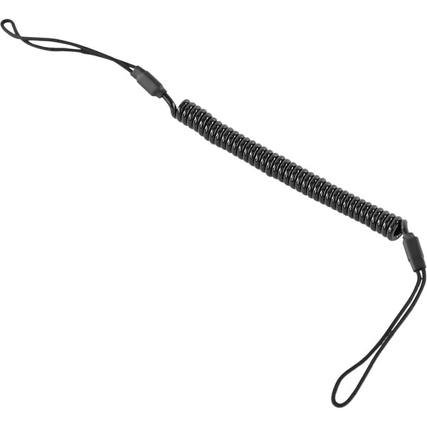 A black coiled tether with a black strap.