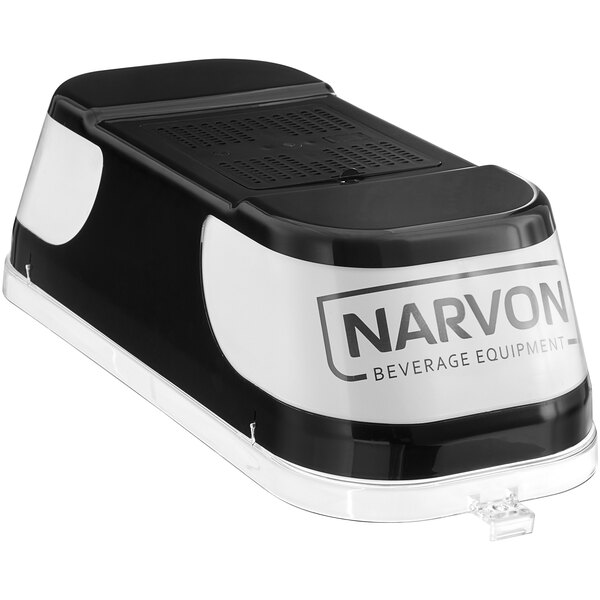 A black and white full bowl cover for a Narvon slushy machine on a white background.