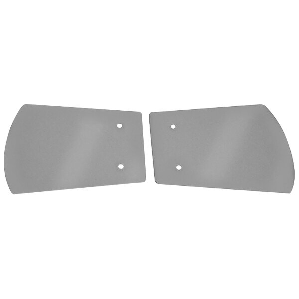 A pair of rectangular gray metal plates.
