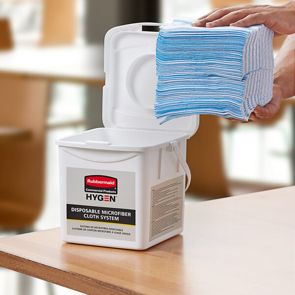 Rubbermaid 2135007 HYGEN 12" x 12" White Disposable Microfiber Cloth Charging Tub