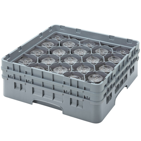 Cambro 20S638151 Camrack 6 7/8" High Customizable Soft Gray 20 Compartment Glass Rack with 3 Extenders