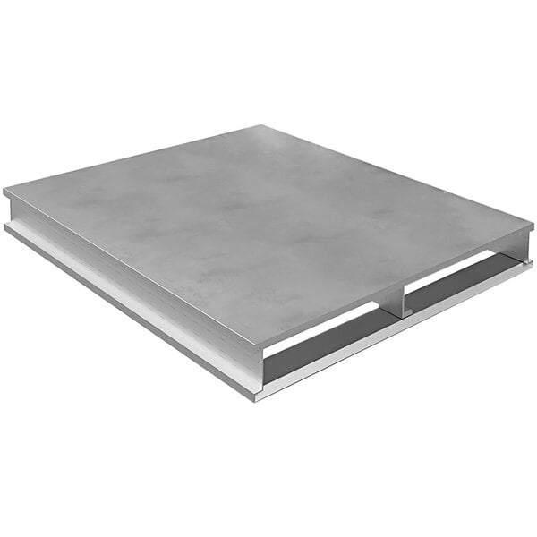 A square metal pallet top.