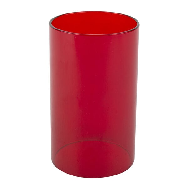 A red glass cylinder with a white background.