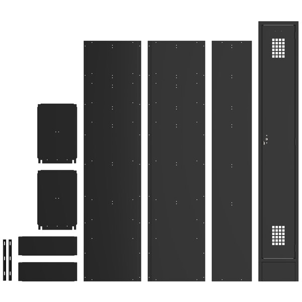 A group of black metal Regency lockers.