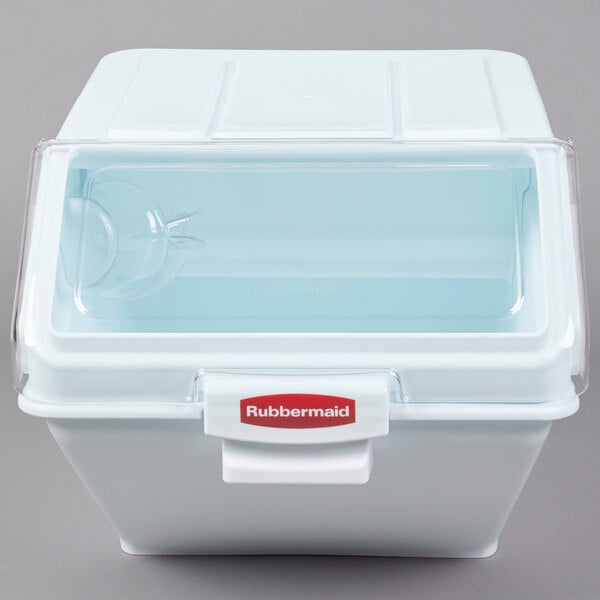 Rubbermaid FG9G5800WHT ProSave 12.6 Gallon / 200 Cup White Shelf Ingredient  Storage Bin with Sliding Lid & Scoop