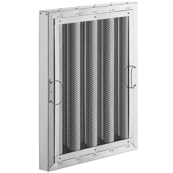 A stainless steel vent filter with mesh.