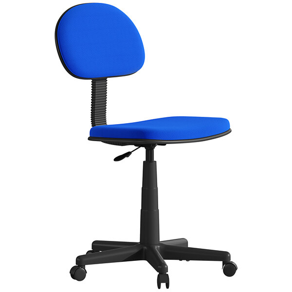 A Flash Furniture blue mesh office chair with a black base and wheels.