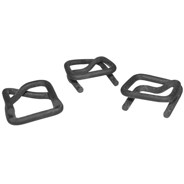 Several black metal Lavex wire buckles for cord strapping.