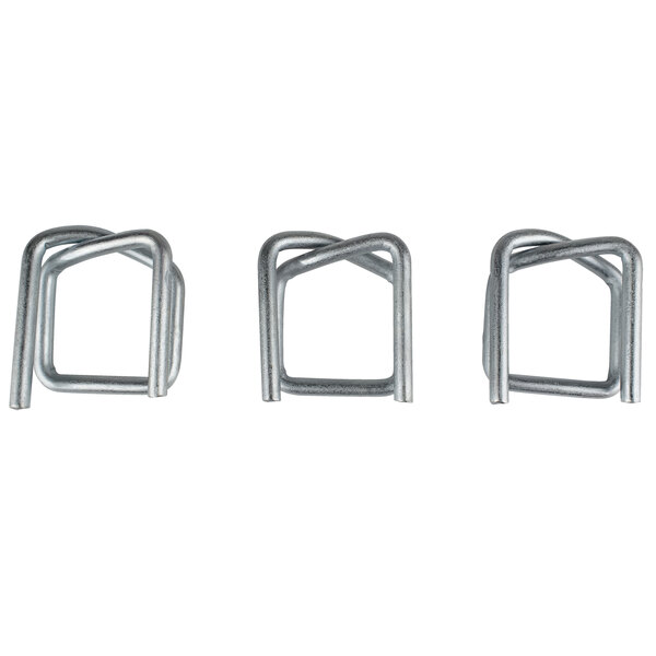 A close-up of three Lavex heavy-duty galvanized metal wire buckles.