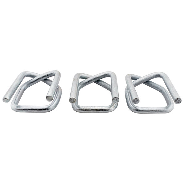 Three Lavex Heavy-Duty Galvanized Wire Buckles with a square shape on them.