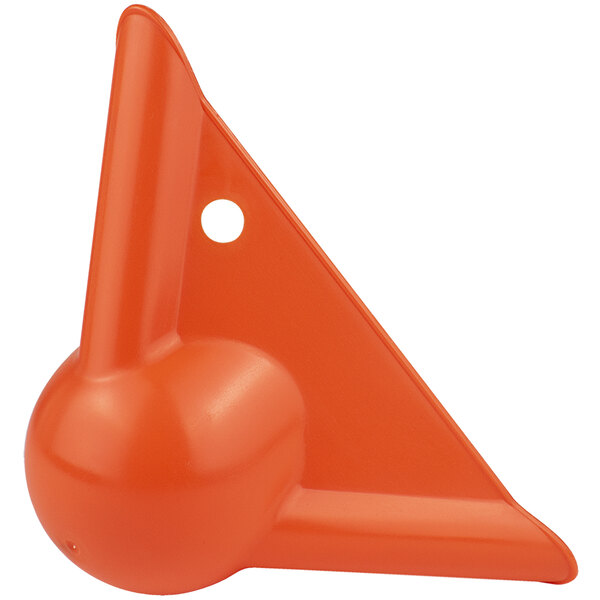 An orange Lavex polyethylene triangle with a hole in it.