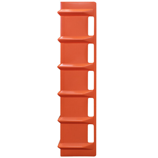 An orange plastic Lavex edge protector with holes.