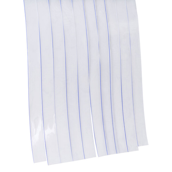 A roll of white plastic strips with blue stripes.