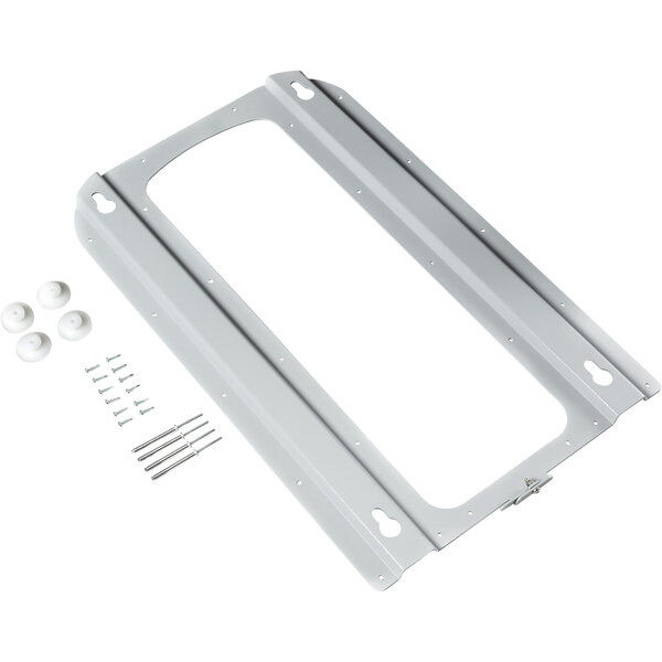 A white rectangular plastic frame with screws.