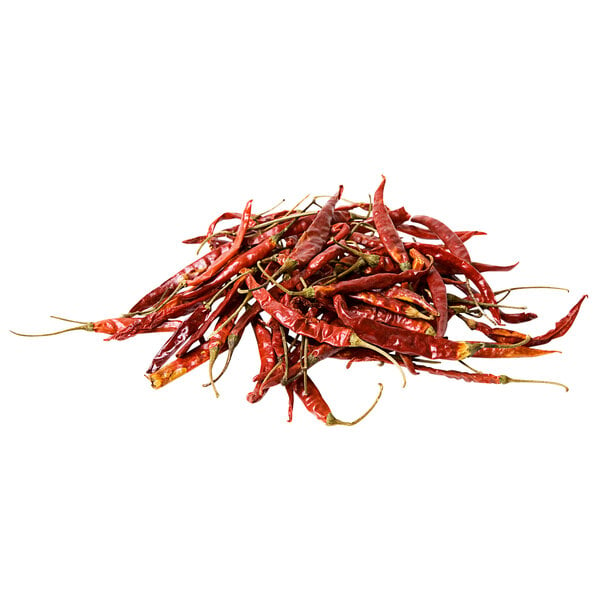 A pile of Dried Chile de Arbol Peppers.