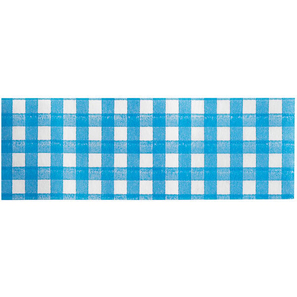 A Blue and White Gingham Self-Adhering Paper Napkin Band.