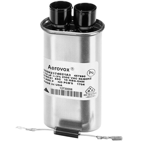 A Solwave Ameri-Series capacitor with black objects on it.