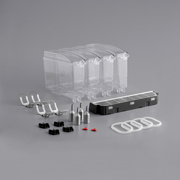 Clear plastic containers with BPA-free lids on a black tray.