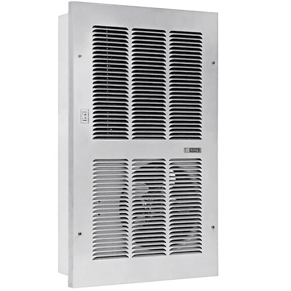 A white King Electric large rectangular in-wall hydronic heater with a vent.