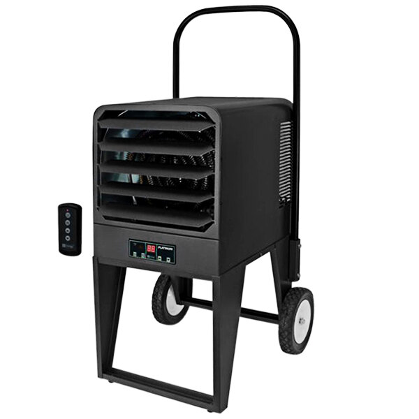 A black King Electric portable unit heater on wheels.