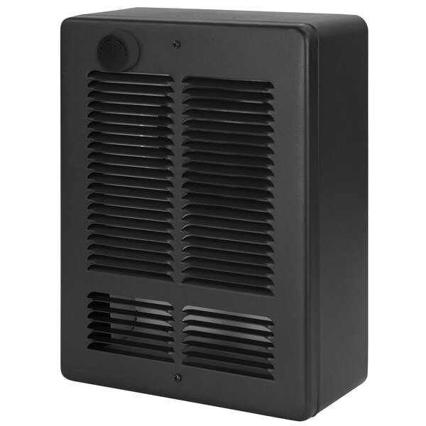 A black rectangular King Electric outdoor wall heater with a black circle vent.