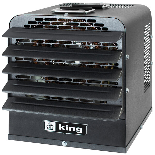 A black square King portable unit heater with a vent.