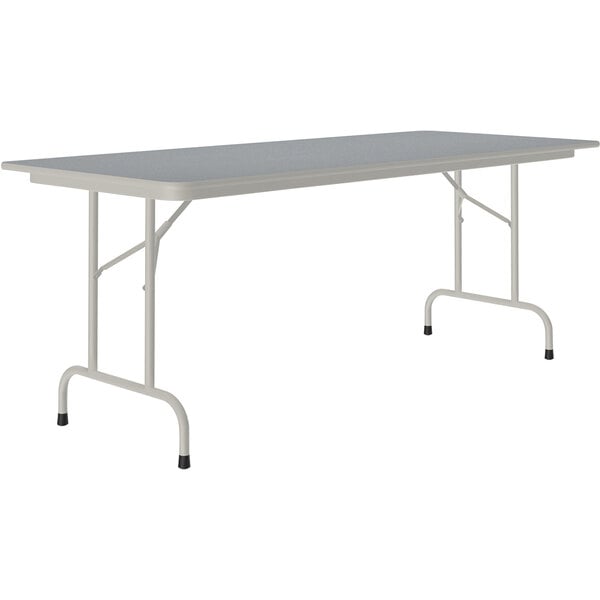 A gray Correll rectangular folding table with gray legs.