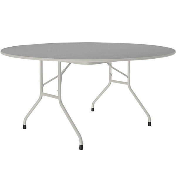 Correll 60″ Round Gray Granite Thermal-Fused Laminate Top Folding Table with Gray Frame
