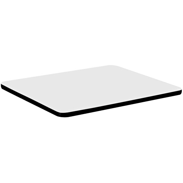 A white square table top with black edges.