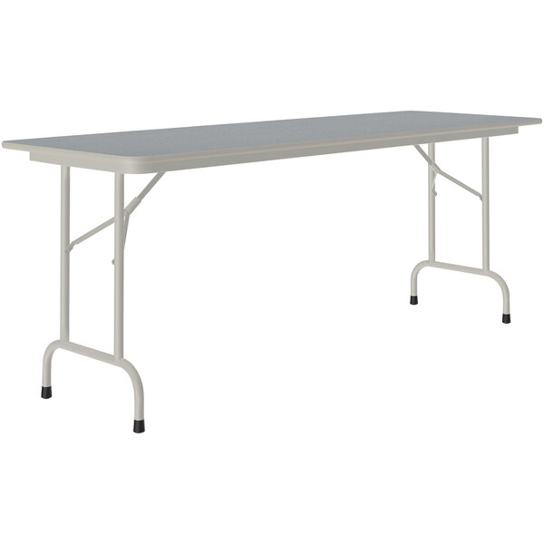 A rectangular gray Correll folding table with gray legs.