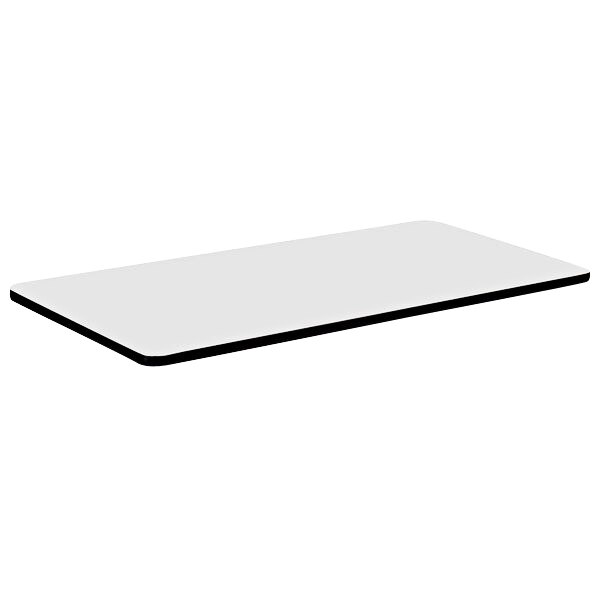 A white rectangular Correll table top with black edges.