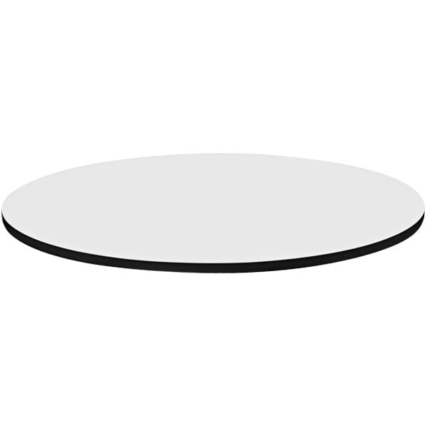 A white round Correll table top with a black edge.