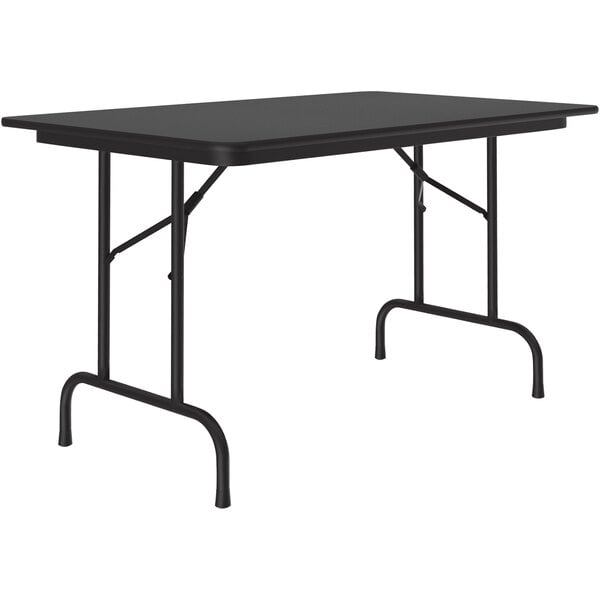 A black rectangular Correll folding table with a metal frame.