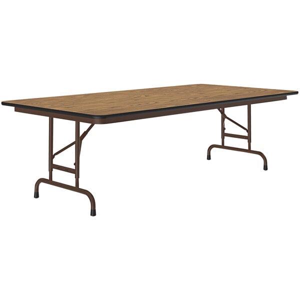 A rectangular Correll folding table with a metal frame.