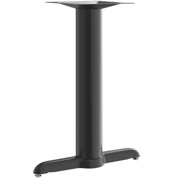 A black stamped steel Lancaster Table & Seating standard height column table base.