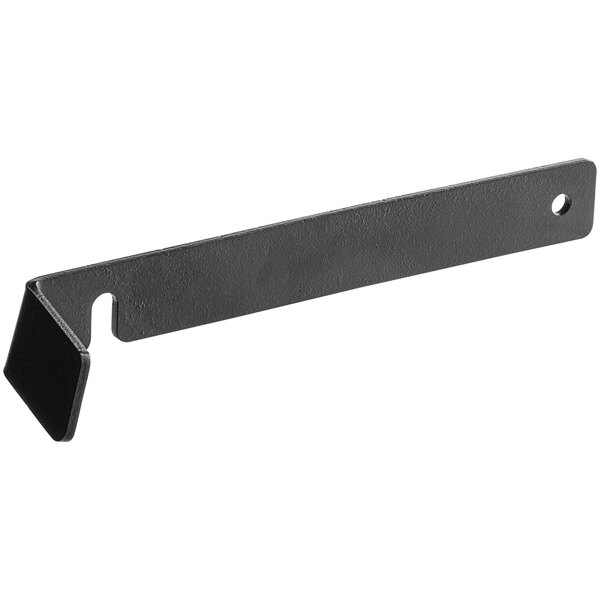 A black metal rectangular bracket with a hole on the left side.