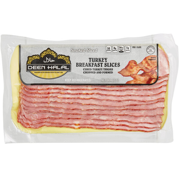 Deen Halal Sliced Breakfast Turkey Bacon 12 oz. 12/Case