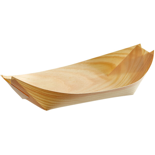 A Tablecraft disposable wood boat on a white background.