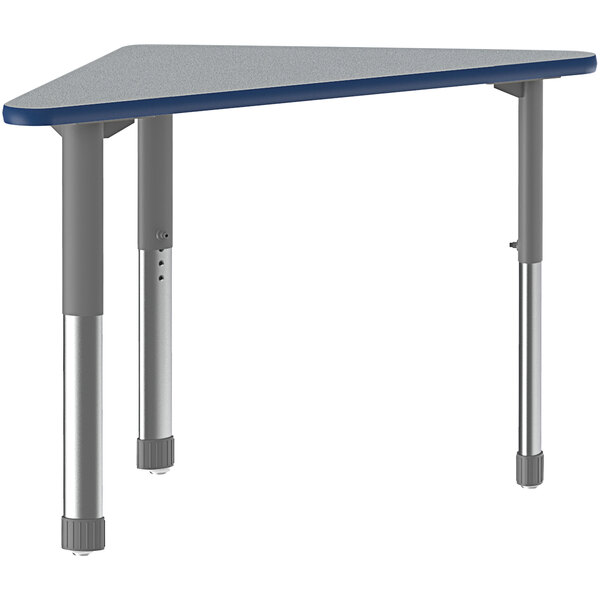 Correll 30″ x 41″ Triangular Gray Granite 25″ – 35″ Adjustable Height Thermal-Fused Laminate Top Collaborative Desk with Blue Band and Gray Legs