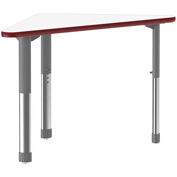 Correll 30″ x 41″ Triangular White Finish 25″ – 35″ Adjustable Height High-Pressure Dry-Erase Top Collaborative Desk with Red Band and Gray Legs