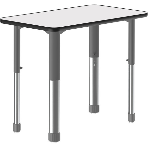 A white rectangular Correll desk with gray metal legs.