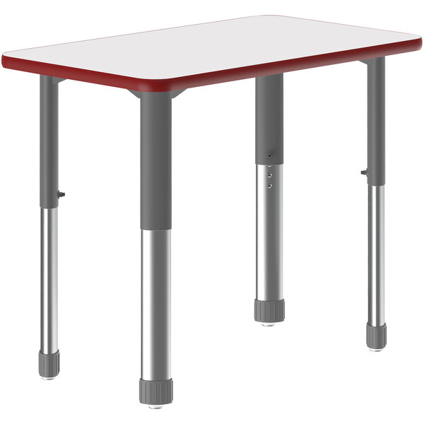 A Correll rectangular white table with metal legs.