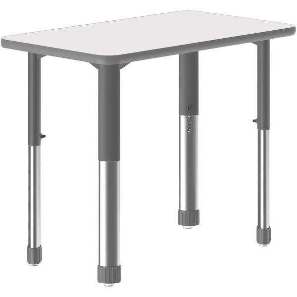 A white rectangular Correll table with gray metal legs.