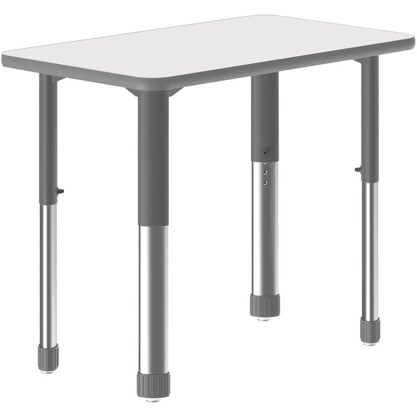 Correll 20″ x 32″ Rectangular White Finish 25″ – 35″ Adjustable Height High-Pressure Dry-Erase Top Collaborative Desk with Gray Band and Gray Legs
