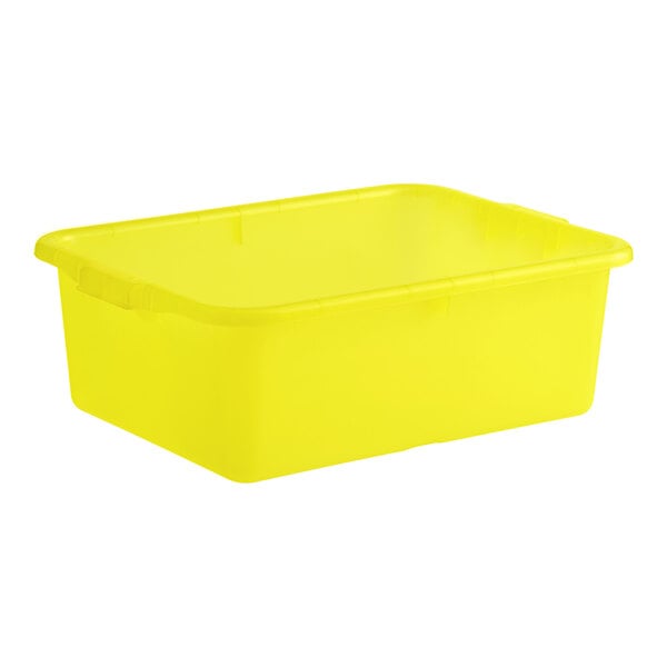A yellow heavy-duty polypropylene bus tub.