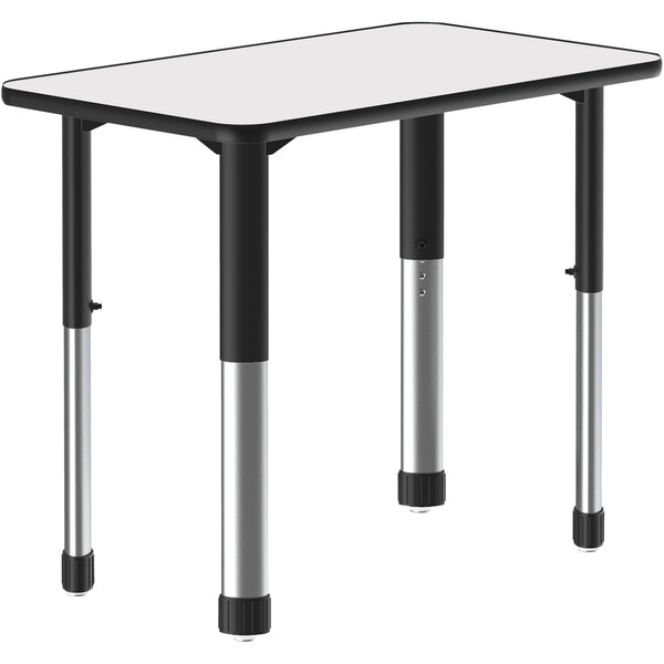 A white rectangular Correll table with a black border and black metal legs.