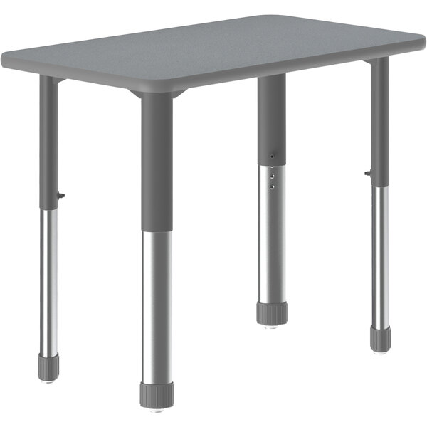 A grey rectangular Correll table with metal legs.