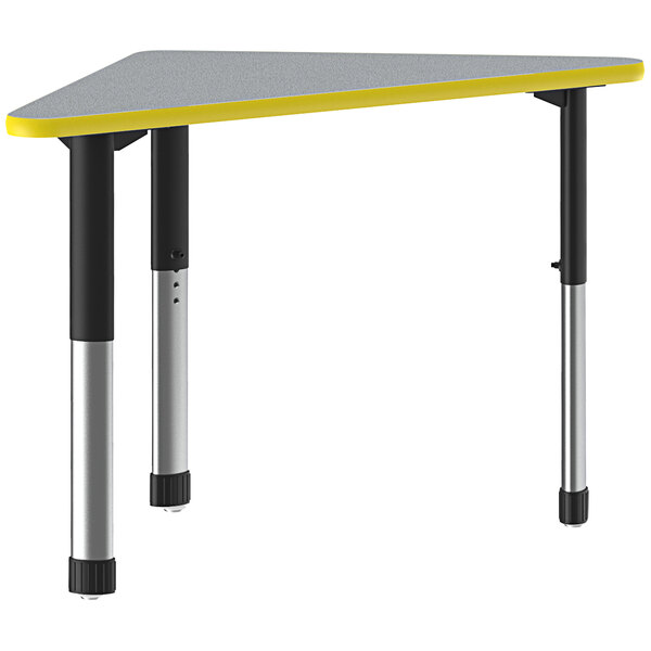 Correll 30″ x 41″ Triangular Gray Granite 25″ – 35″ Adjustable Height Thermal-Fused Laminate Top Collaborative Desk with Yellow Band and Black Legs